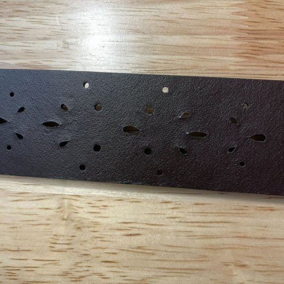 Laser Cut Leather Western Boho Belt Gold Studs Women L Brown Made in USA main image 7
